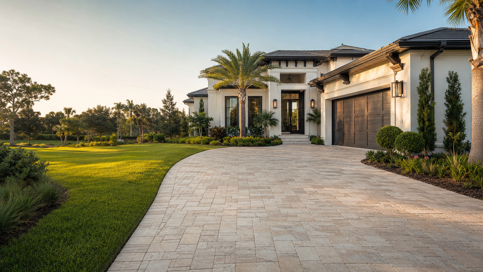 Luxury Northeast Florida home with a finished stone paver driveway